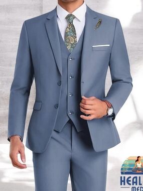 Men's Medium Denim Blue Suit Groomsmen Suit Slim Fit 3 Pieces Suit